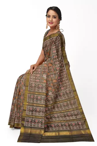 Khakhi mulberry pure silk single ikkat  saree