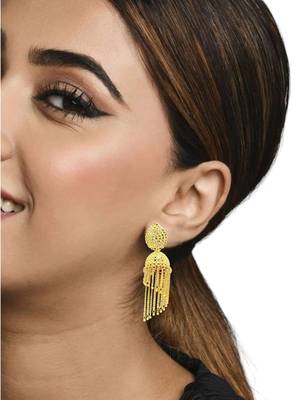 9blings gold plated layered tasseled jhumka earrings 5