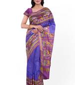 Blue and magenta mulberry pure silk single ikkat  saree
