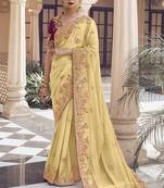 Yellow georgette party wear embroidered saree with blouse fabric 