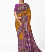 Yellow and magenta mulberry pure silk single ikkat  saree