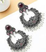 9blings silver oxidised half moon chandbali earrings