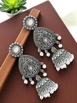 9blings silver oxidised drop jhumka earrings 1