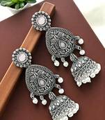 9blings silver oxidised drop jhumka earrings