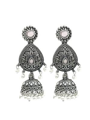 9blings silver oxidised drop jhumka earrings 2