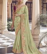 Pista georgette party wear embroidered saree with blouse fabric 