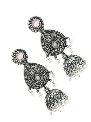 9blings silver oxidised drop jhumka earrings 3