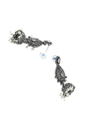 9blings silver oxidised drop jhumka earrings 4