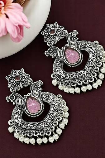 9blings silver oxidised multicolor drop jhumka earrings