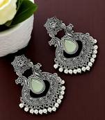 9blings silver oxidised pink stone studded chandbali earrings
