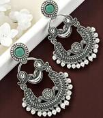 9blings silver oxidised kundan and stone studded chandbali earrings