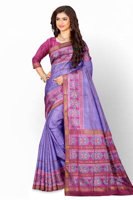 Lavendar and pink mulberry pure silk single ikkat  saree 1