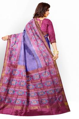 Lavendar and pink mulberry pure silk single ikkat  saree 2