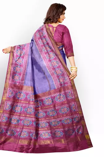 Lavendar and pink mulberry pure silk single ikkat  saree