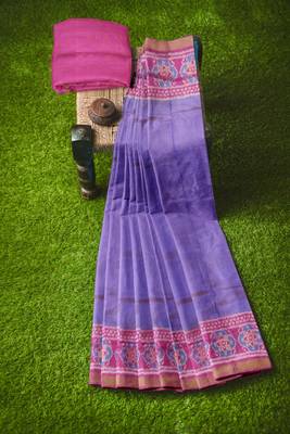 Lavendar and pink mulberry pure silk single ikkat  saree 3