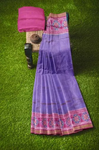 Lavendar and pink mulberry pure silk single ikkat  saree