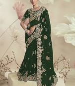Green organza party wear embroidered saree with blouse fabric 