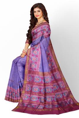 Lavendar and pink mulberry pure silk single ikkat  saree 4