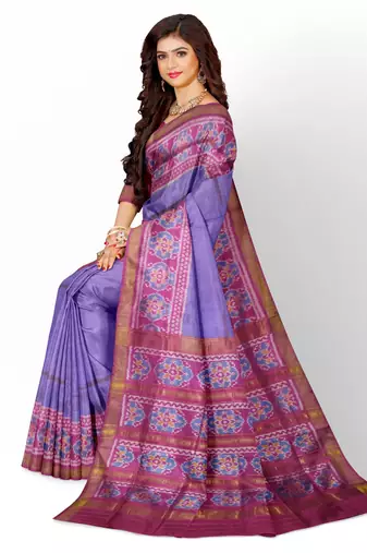 Lavendar and pink mulberry pure silk single ikkat  saree
