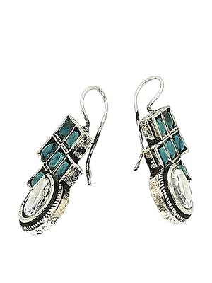 9blings silver oxidised teal stone checkered drop earrings 3