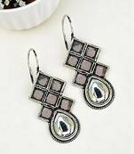 9blings silver oxidised mauve stone checkered drop earrings