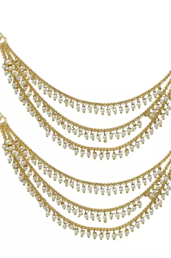 gold plated beaded 3 layered ear chain