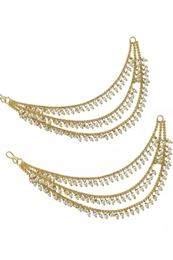 gold plated beaded 3 layered ear chain