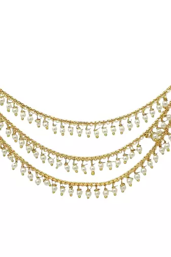 gold plated beaded 3 layered ear chain