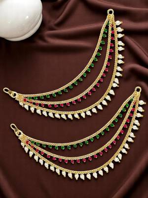 9blings gold plated multi color beaded 3 layered ear chain 1