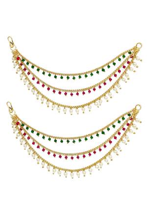9blings gold plated multi color beaded 3 layered ear chain 2