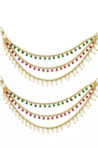 9blings gold plated multi color beaded 3 layered ear chain