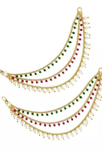 9blings gold plated multi color beaded 3 layered ear chain
