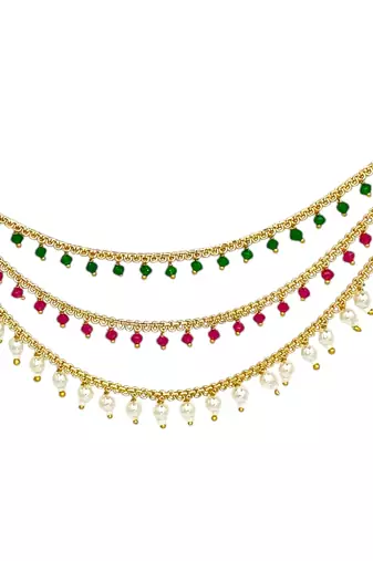 9blings gold plated multi color beaded 3 layered ear chain