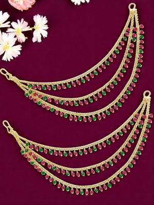 9blings gold plated multi color beaded 3 layered ear chain 1
