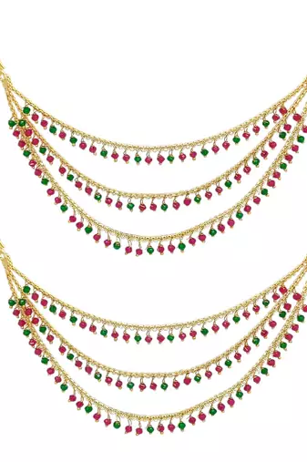 9blings gold plated multi color beaded 3 layered ear chain