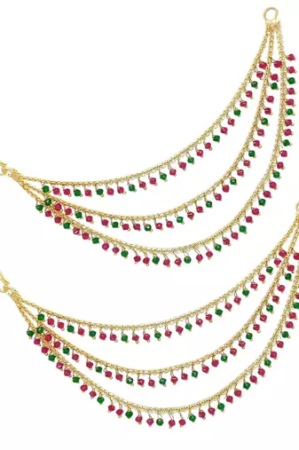 9blings gold plated multi color beaded 3 layered ear chain