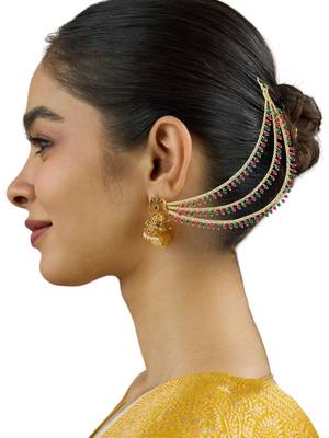 9blings gold plated multi color beaded 3 layered ear chain 5