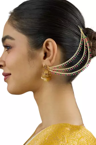 9blings gold plated multi color beaded 3 layered ear chain