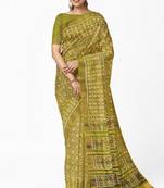 Mehendi mulberry pure silk single ikkat  saree