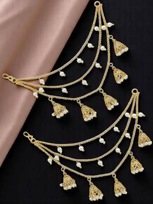 9blings gold plated 3 layered jhumki ear chain 1