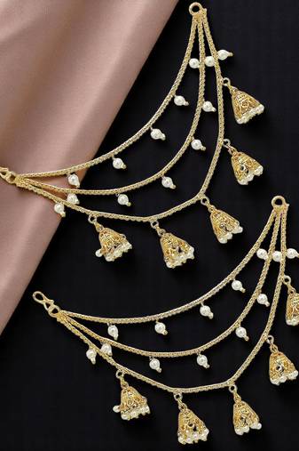 9blings gold plated 3 layered jhumki ear chain