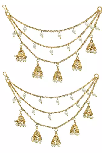 9blings gold plated 3 layered jhumki ear chain