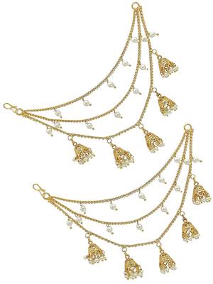 9blings gold plated 3 layered jhumki ear chain 3