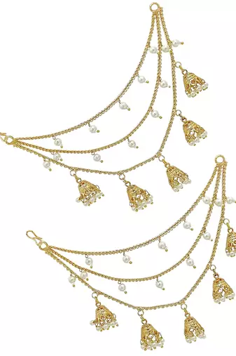 9blings gold plated 3 layered jhumki ear chain