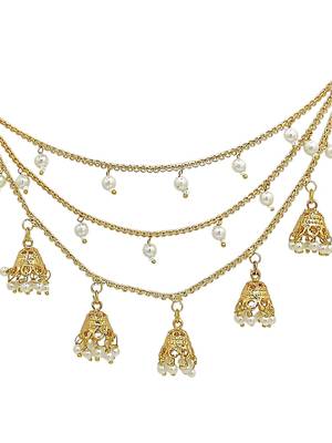 9blings gold plated 3 layered jhumki ear chain 4