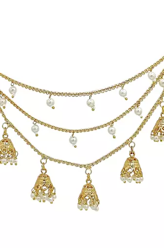 9blings gold plated 3 layered jhumki ear chain