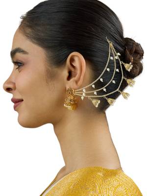 9blings gold plated 3 layered jhumki ear chain 5