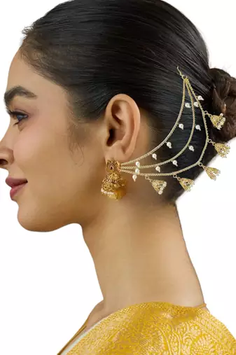 9blings gold plated 3 layered jhumki ear chain