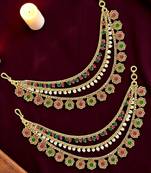 9blings gold plated multi color stone, beads studded 3 layered ear chain