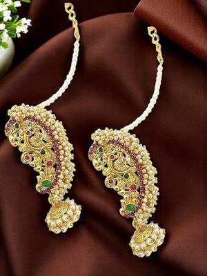 9blings gold plated peacock design maharashtrian style ear cuff earrings 1